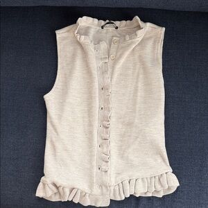 Zara Beige Ruffle Button-Down Blouse